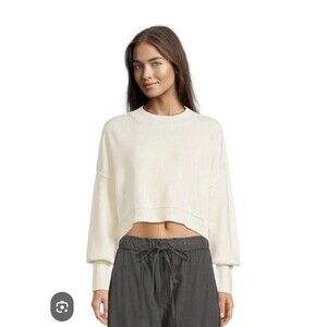Free People Easy Street Crop Pullover Sweater Medium Moonglow Ivory Oversized